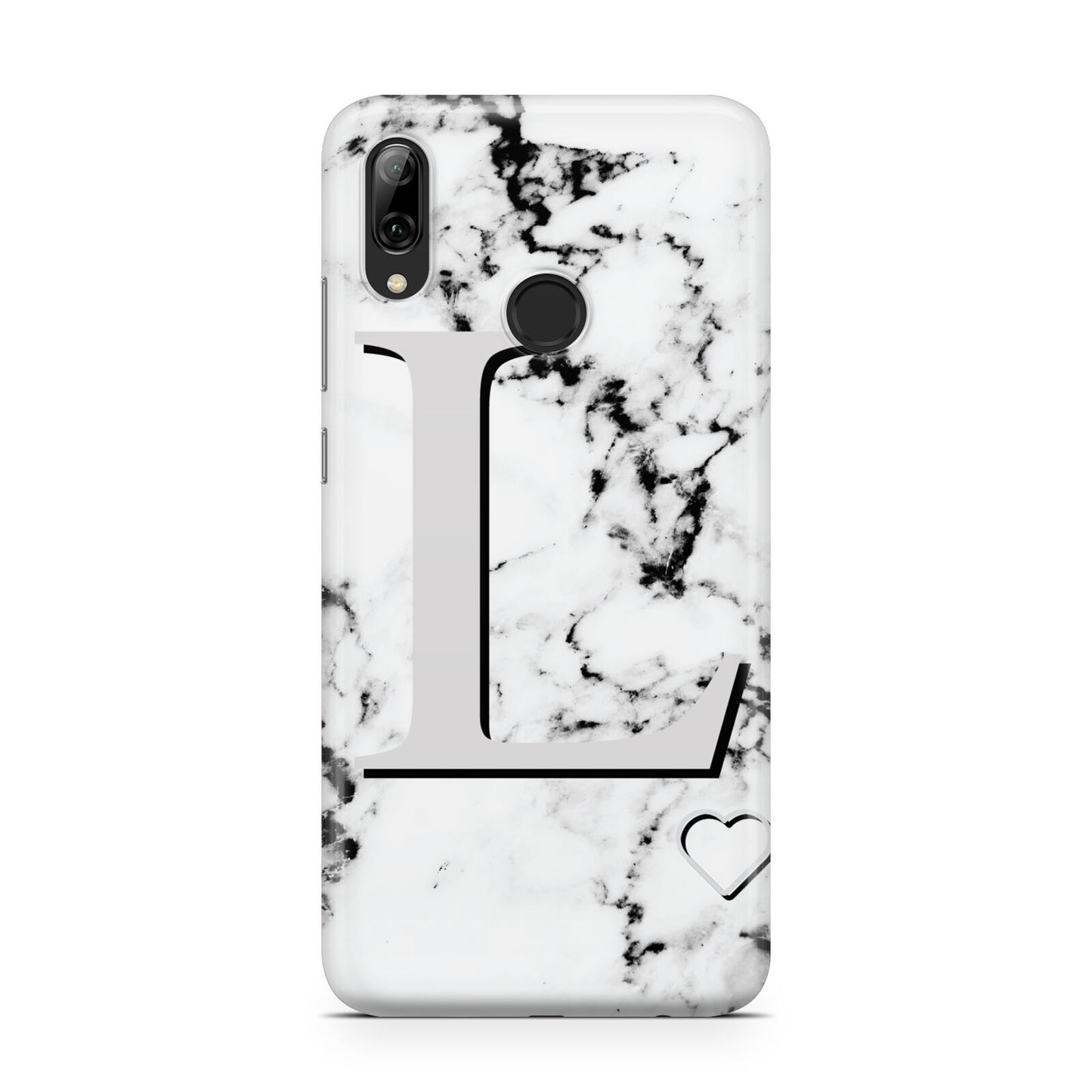 Personalised Grey Initials Heart Marble Huawei Y7 2019