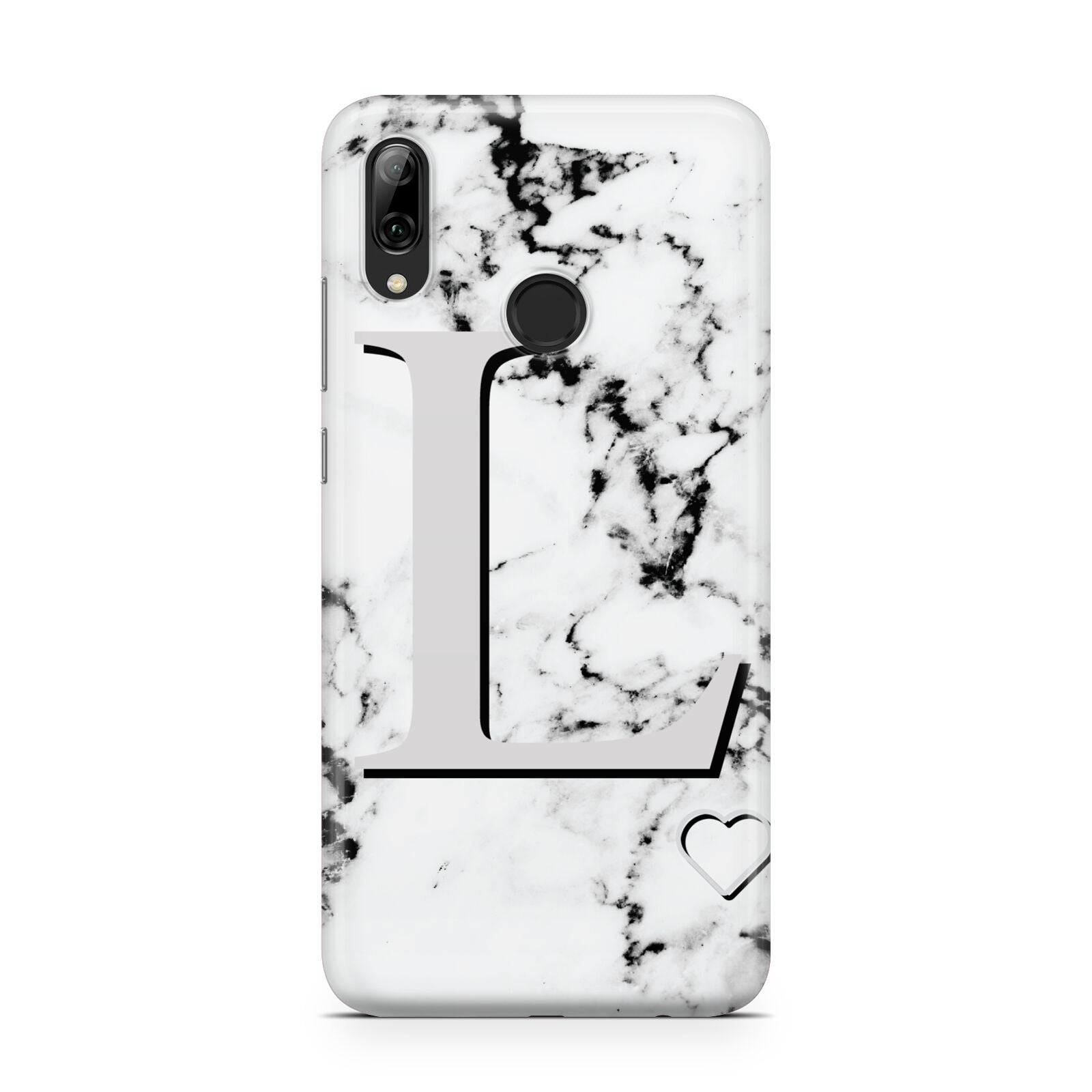 Personalised Grey Initials Heart Marble Huawei Y7 2019