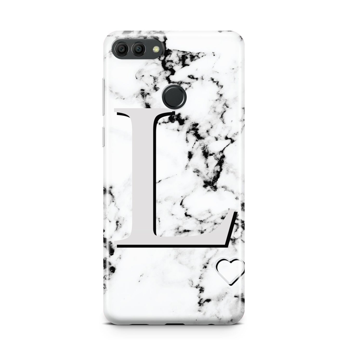 Personalised Grey Initials Heart Marble Huawei Y9 2018