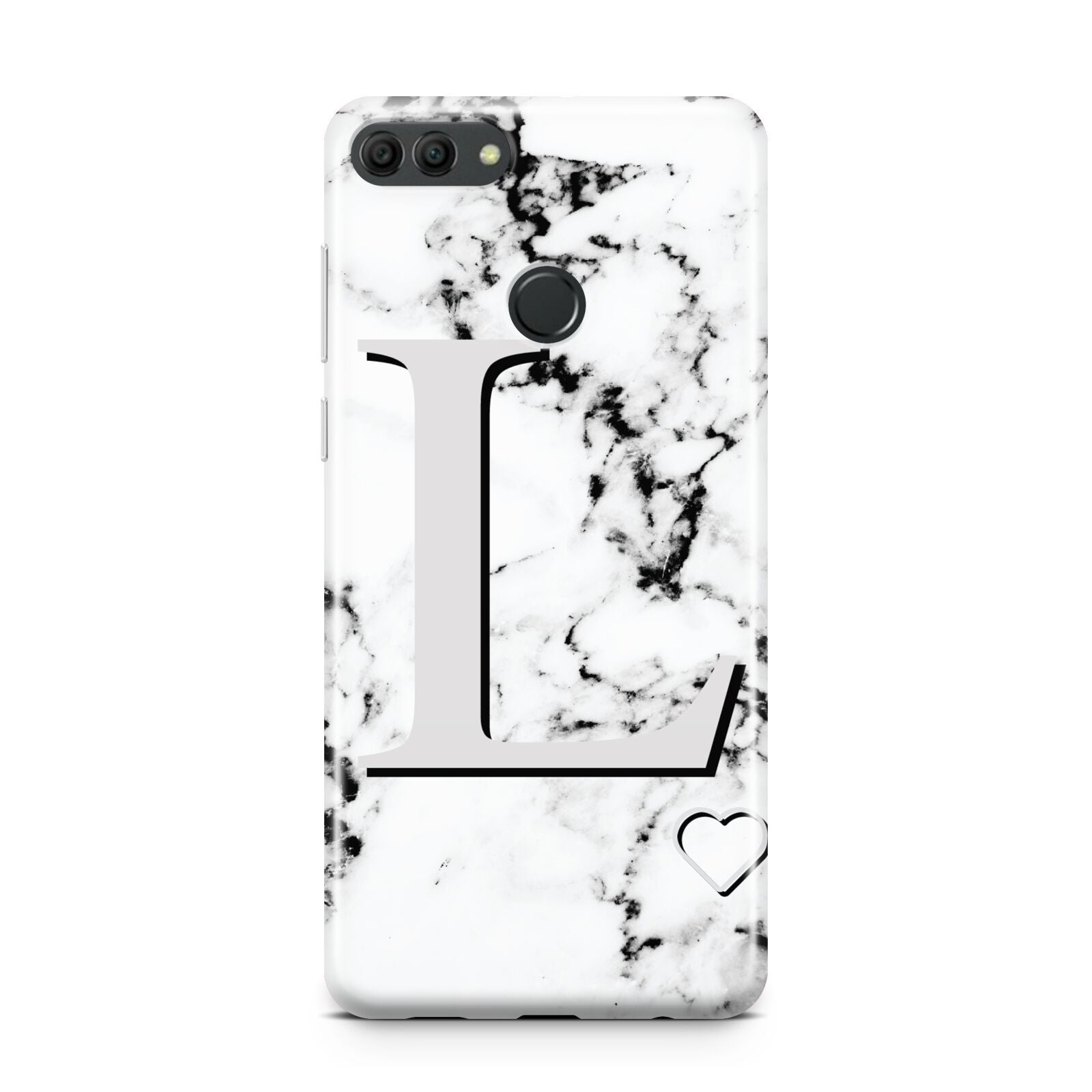 Personalised Grey Initials Heart Marble Huawei Y9 2018