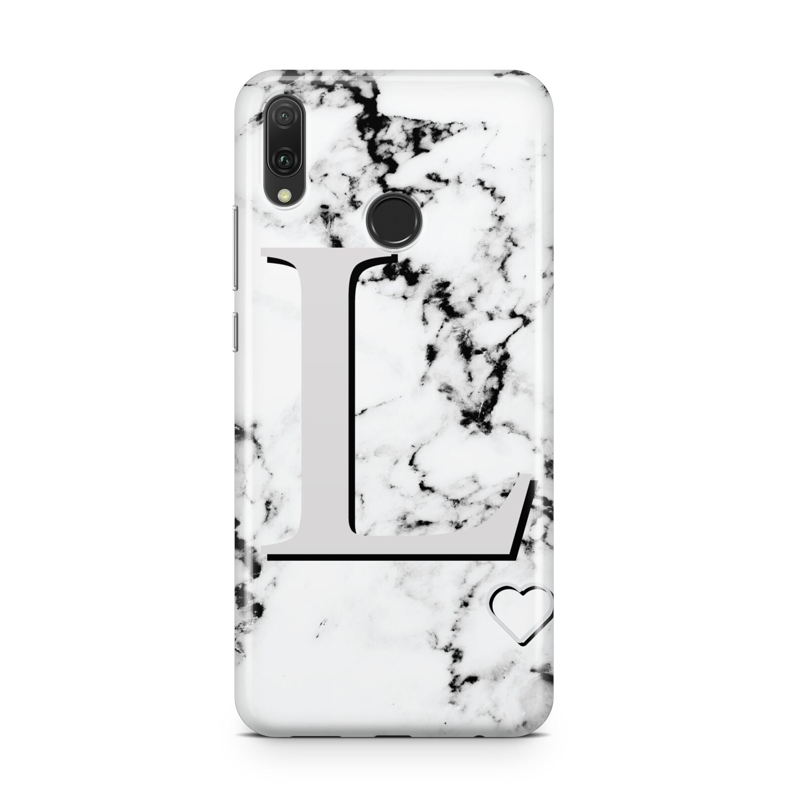 Personalised Grey Initials Heart Marble Huawei Y9 2019