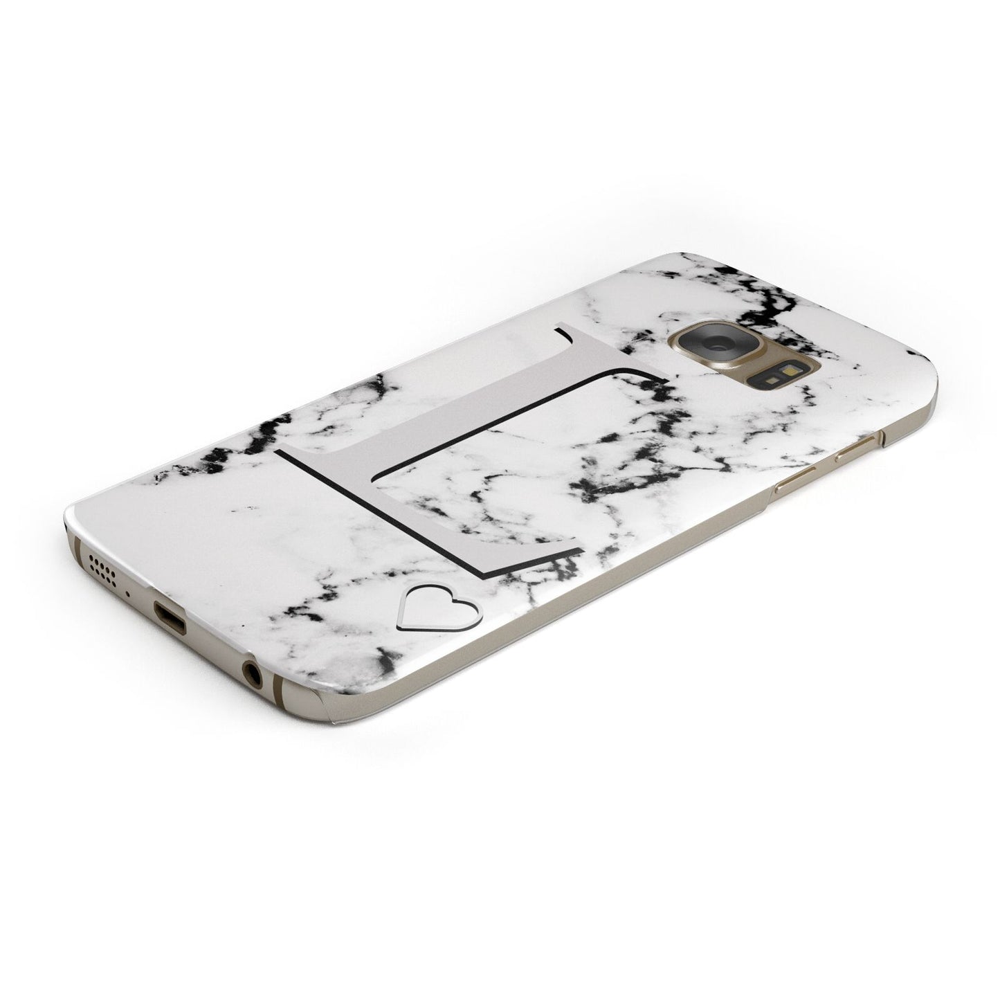 Personalised Grey Initials Heart Marble Protective Samsung Galaxy Case Angled Image
