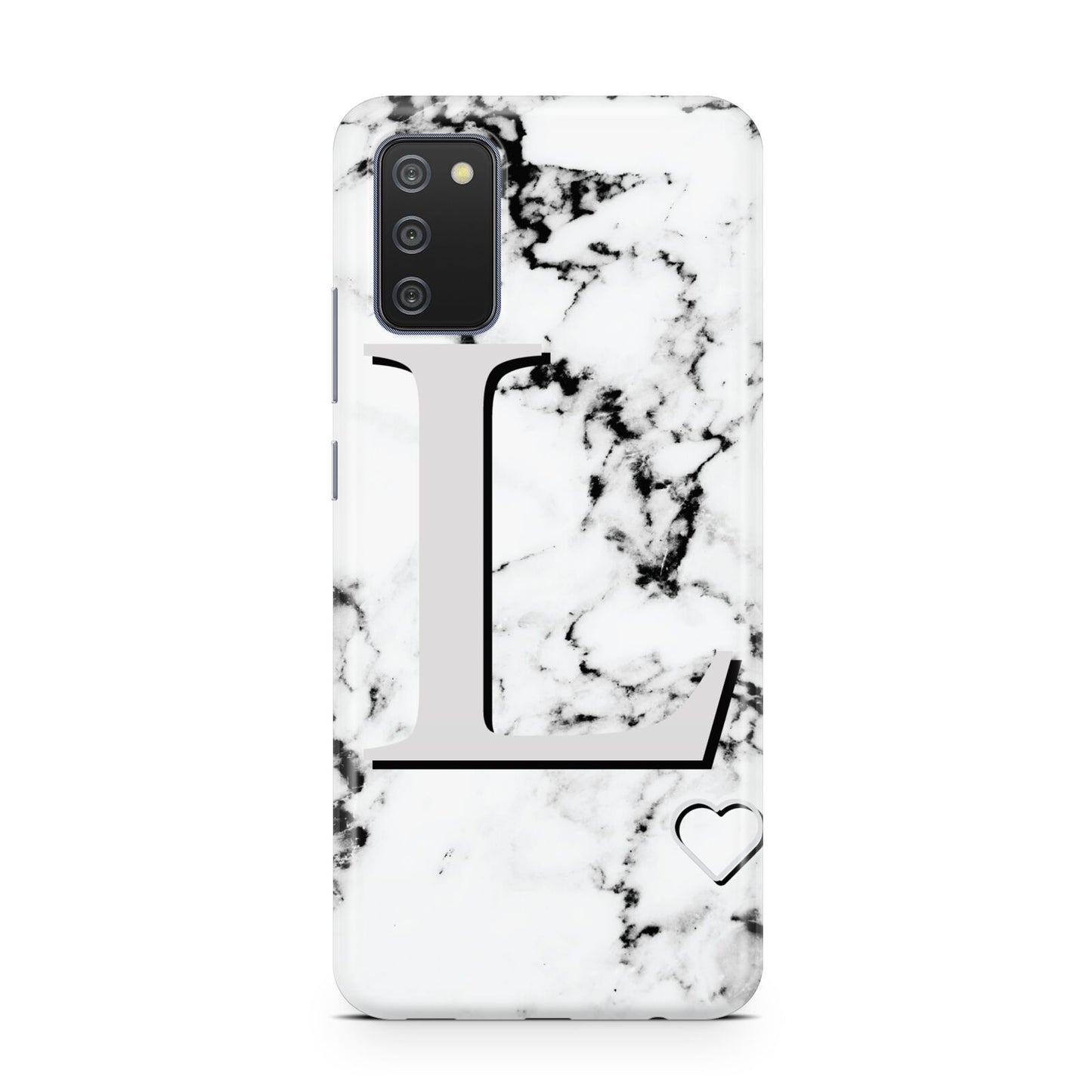 Personalised Grey Initials Heart Marble Samsung A02s Case