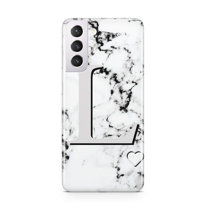 Personalised Grey Initials Heart Marble Samsung S21 Case