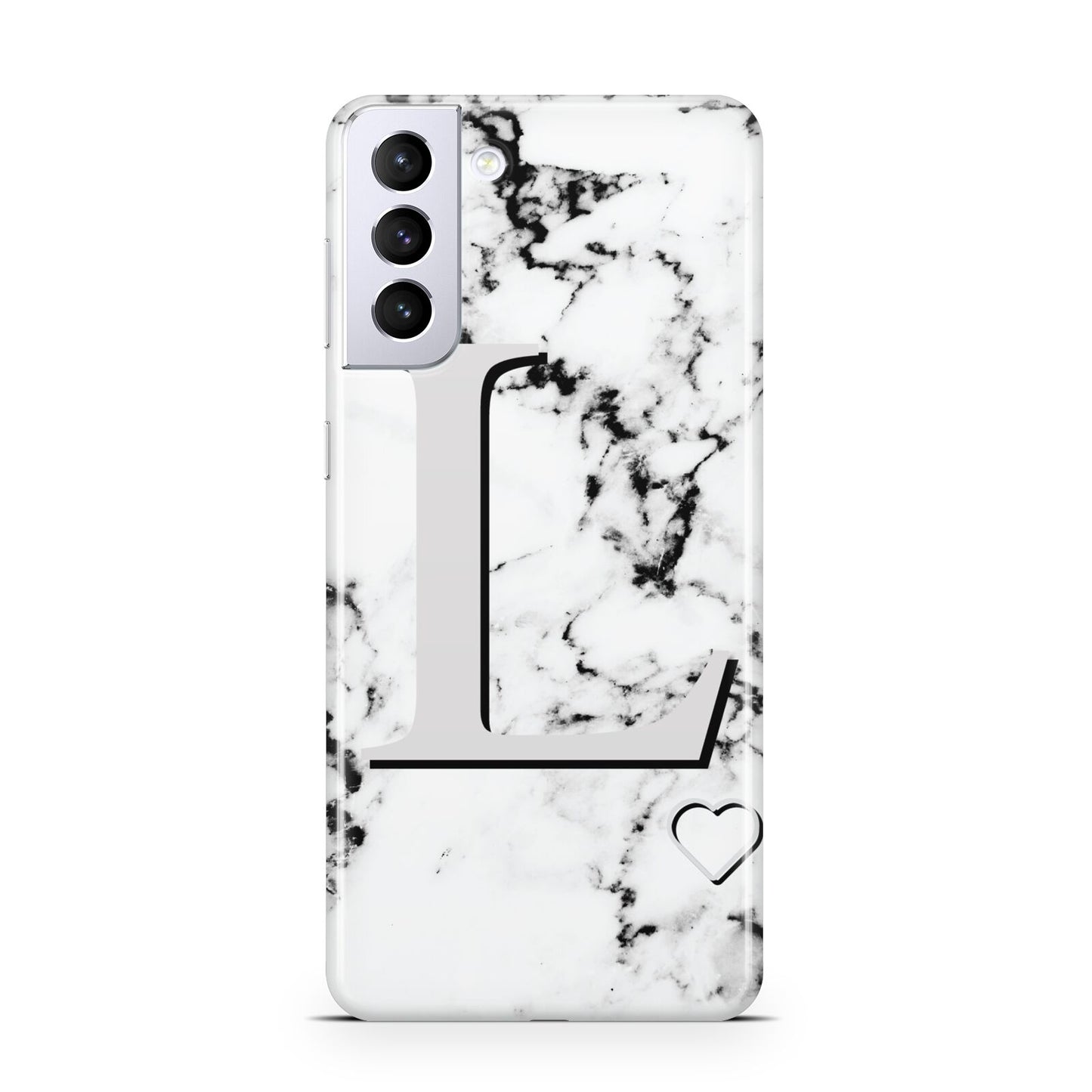 Personalised Grey Initials Heart Marble Samsung S21 Plus Phone Case