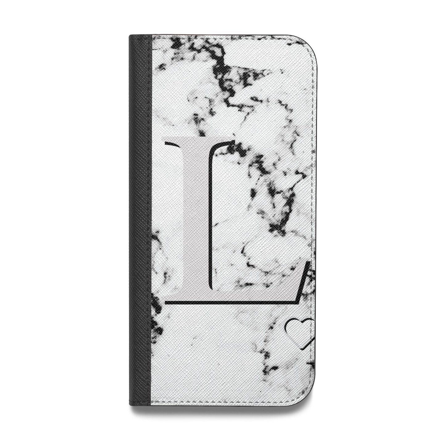 Personalised Grey Initials Heart Marble Vegan Leather Flip Samsung Case