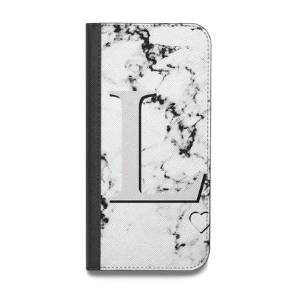 Personalised Grey Initials Heart Marble Vegan Leather Flip Samsung Case