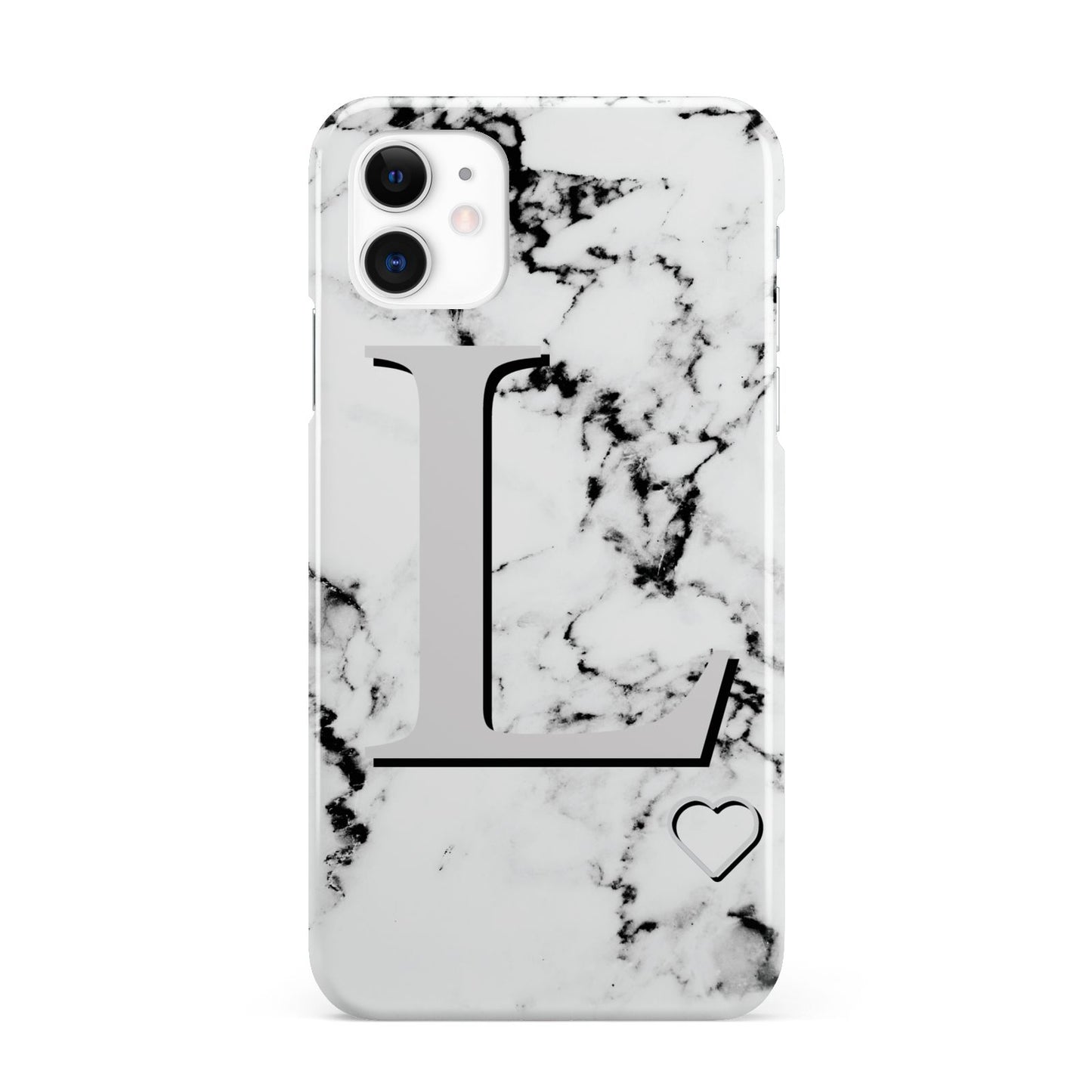 Personalised Grey Initials Heart Marble iPhone 11 3D Snap Case