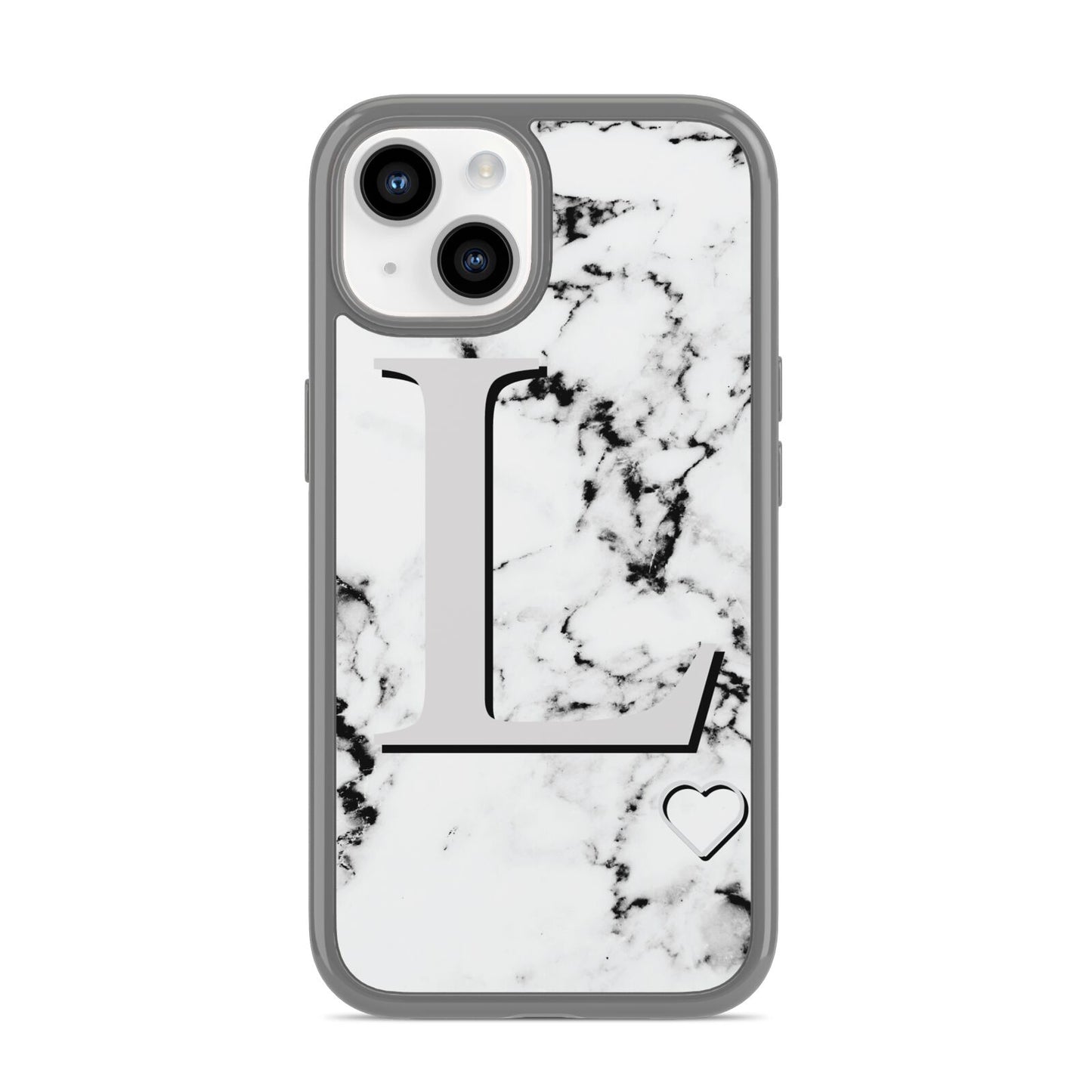 Personalised Grey Initials Heart Marble iPhone 14 Clear Tough Case Starlight