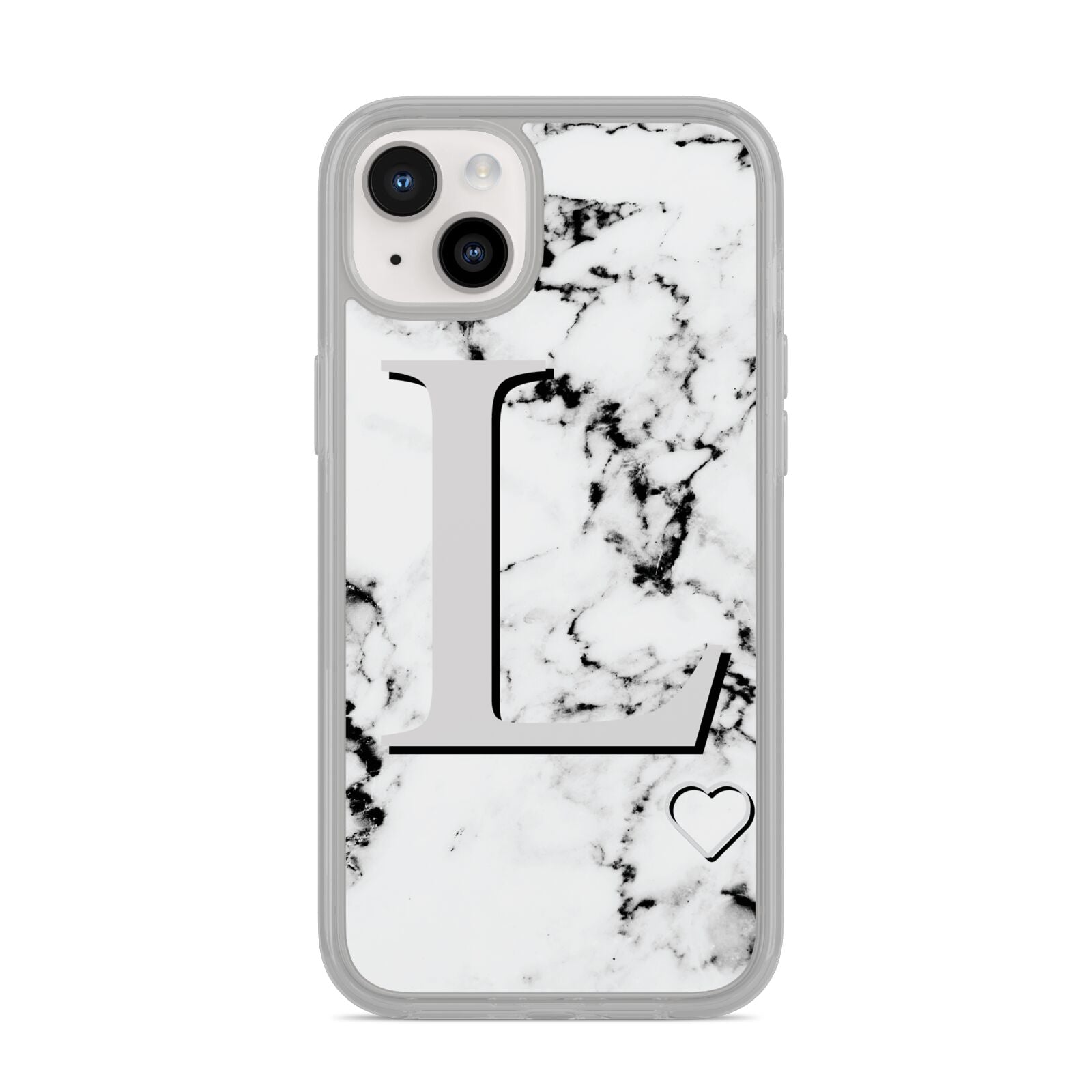 Personalised Grey Initials Heart Marble iPhone 14 Plus Clear Tough Case Starlight