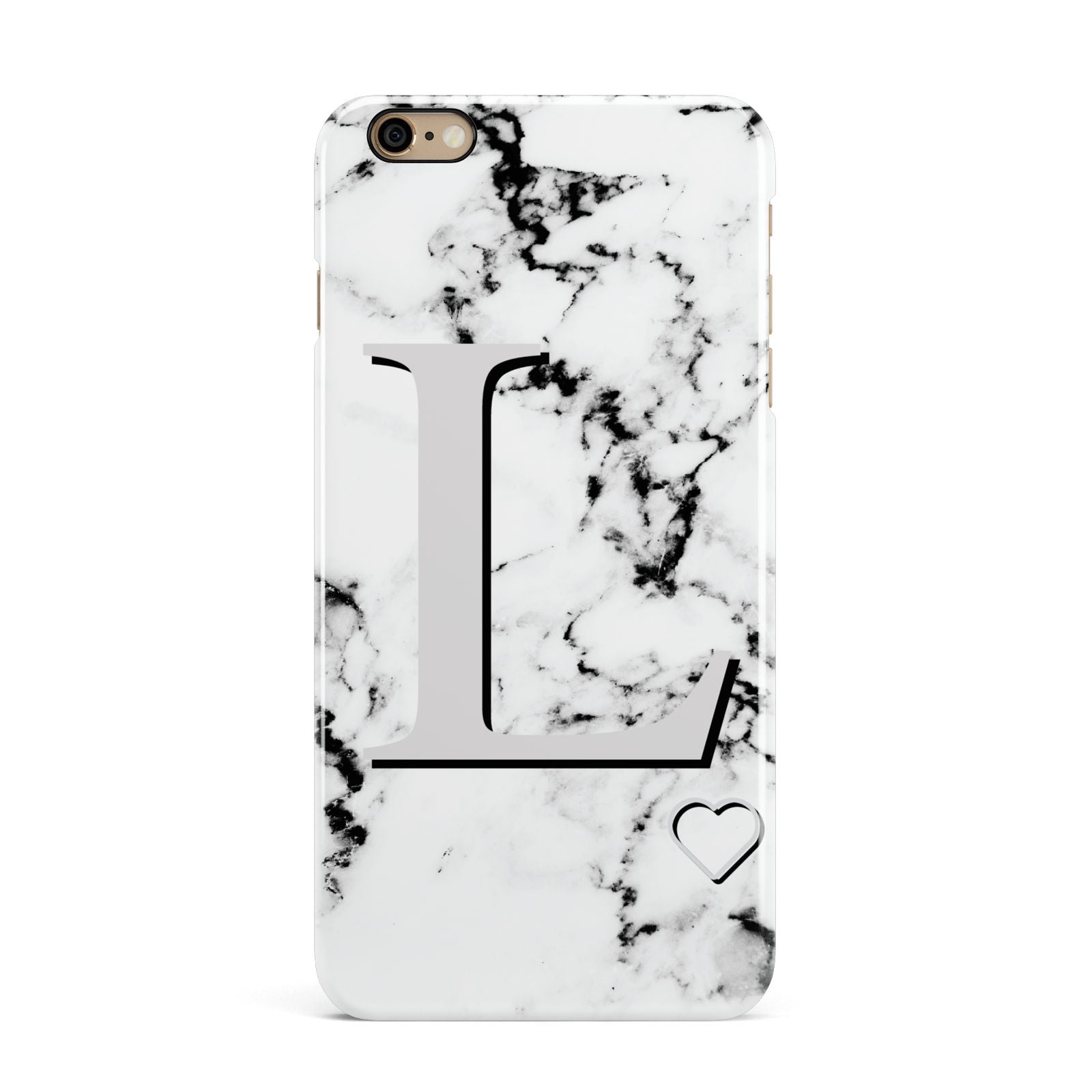 Personalised Grey Initials Heart Marble iPhone 6 Plus 3D Snap Case on Gold Phone