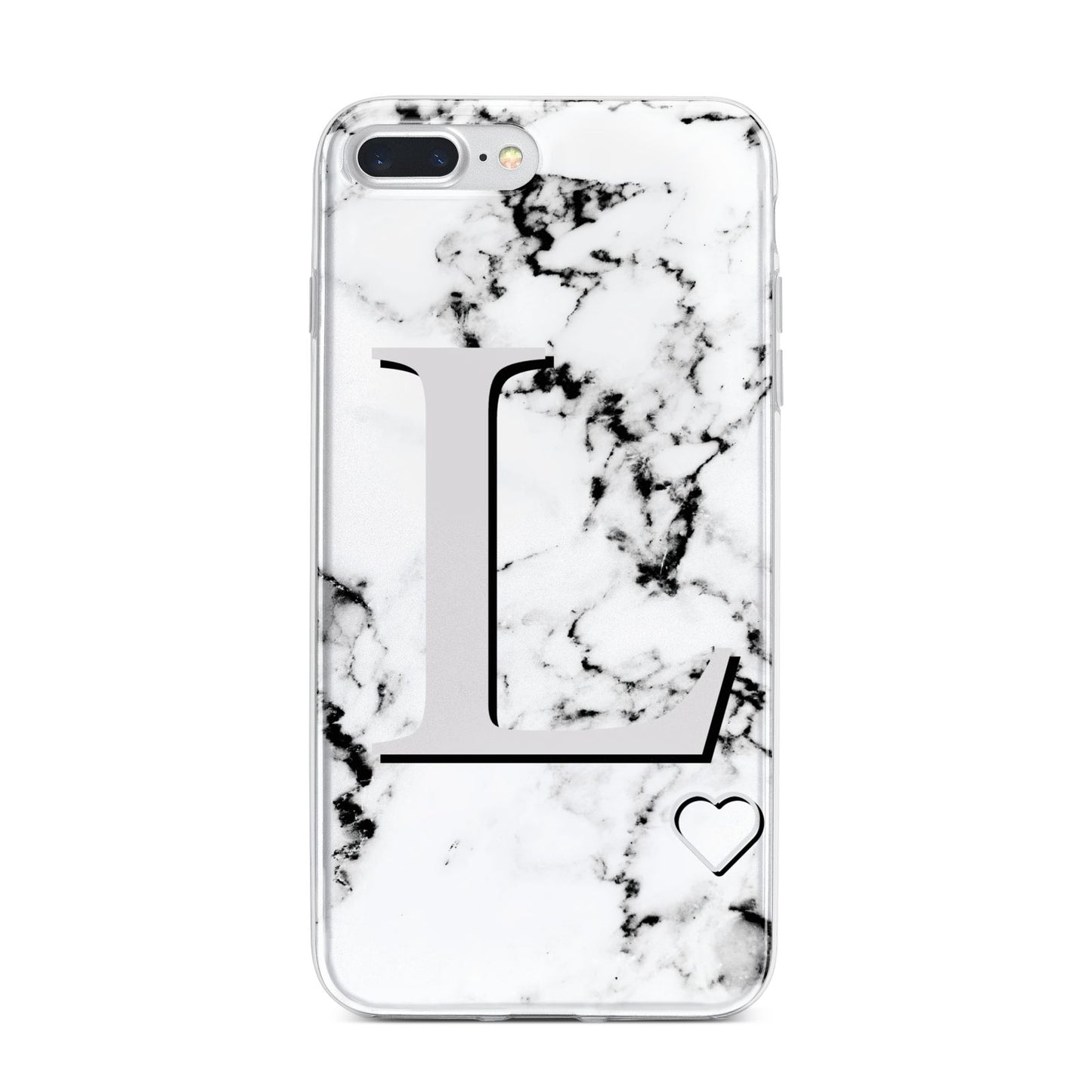 Personalised Grey Initials Heart Marble iPhone 7 Plus Bumper Case on Silver iPhone