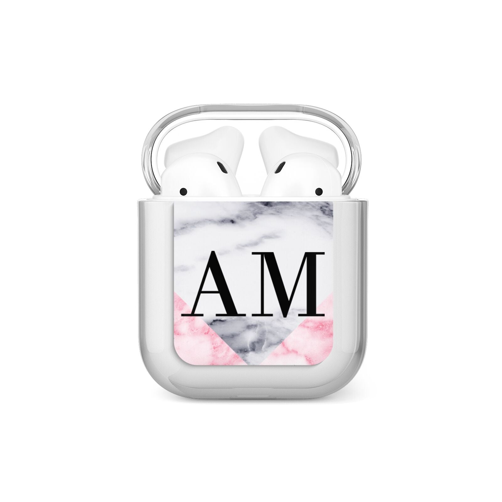 Personalised Grey Inset Marble Initials AirPods Case