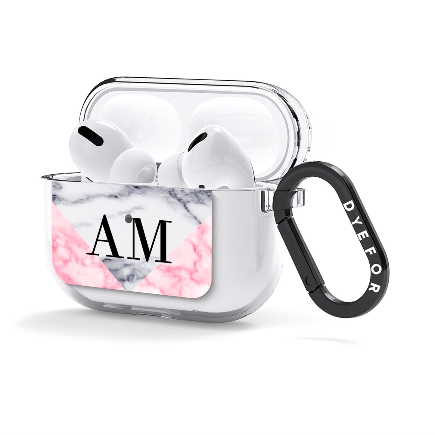 Personalised Grey Inset Marble Initials AirPods Clear Case 3rd Gen Side Image