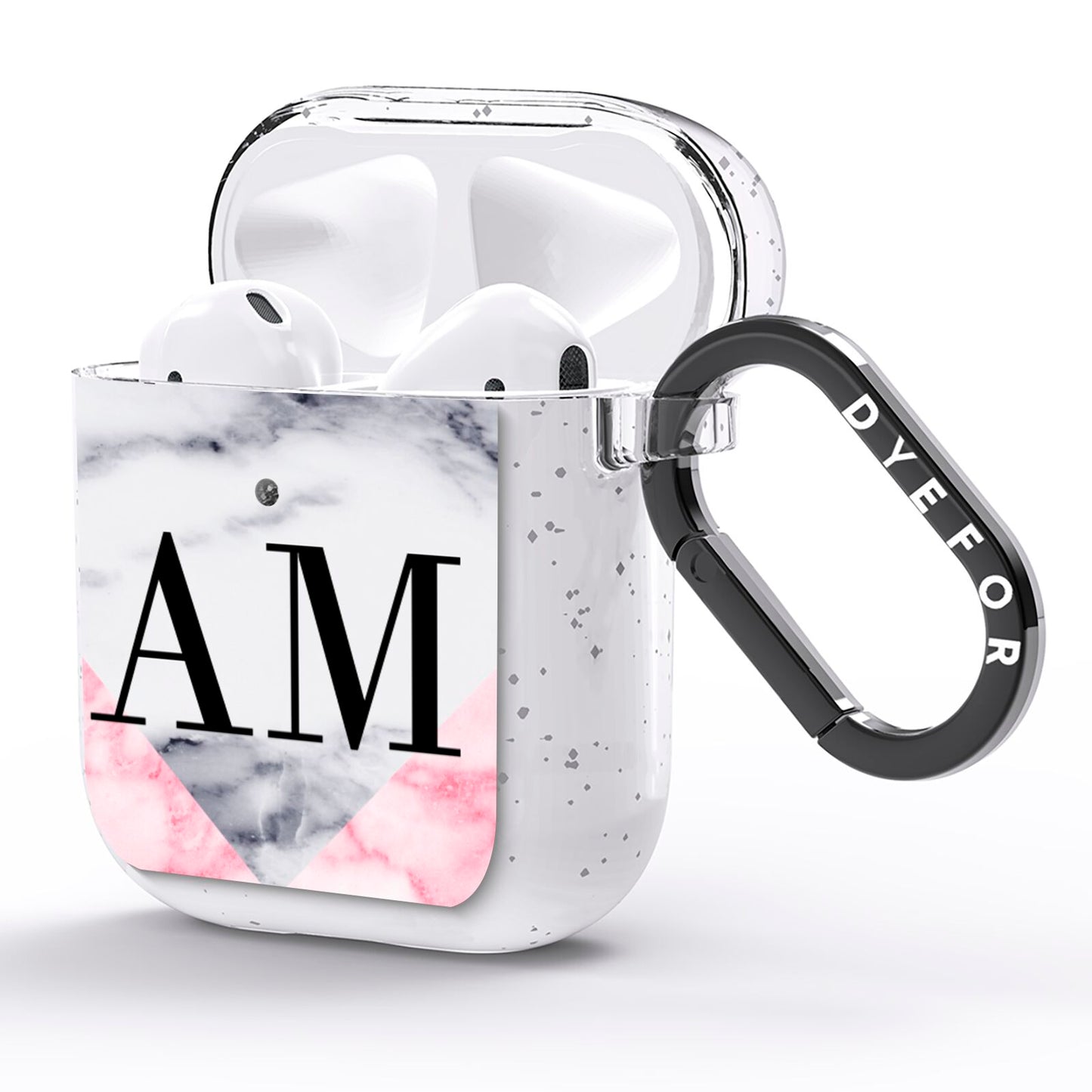 Personalised Grey Inset Marble Initials AirPods Glitter Case Side Image