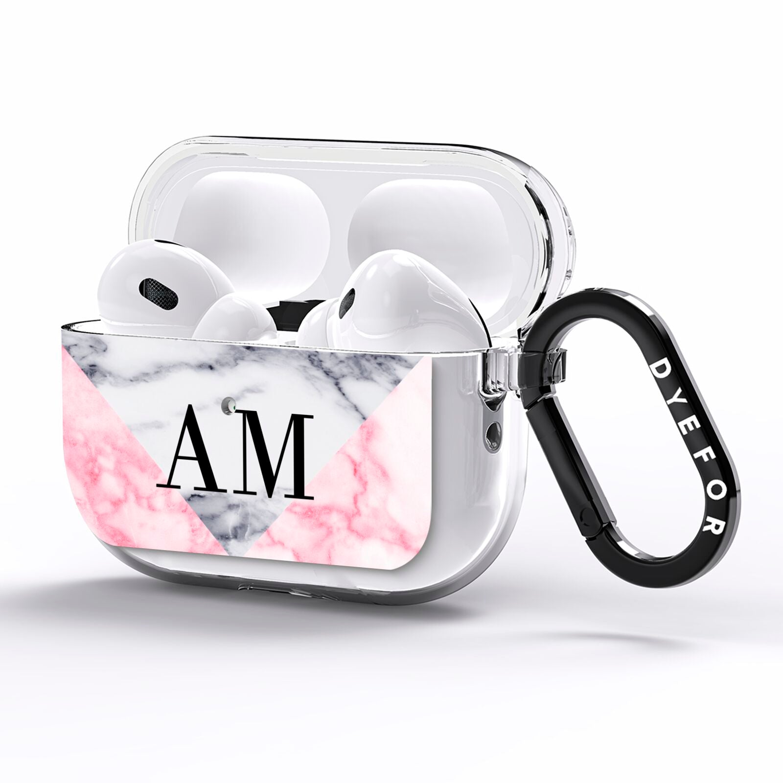 Personalised Grey Inset Marble Initials AirPods Pro Clear Case Side Image