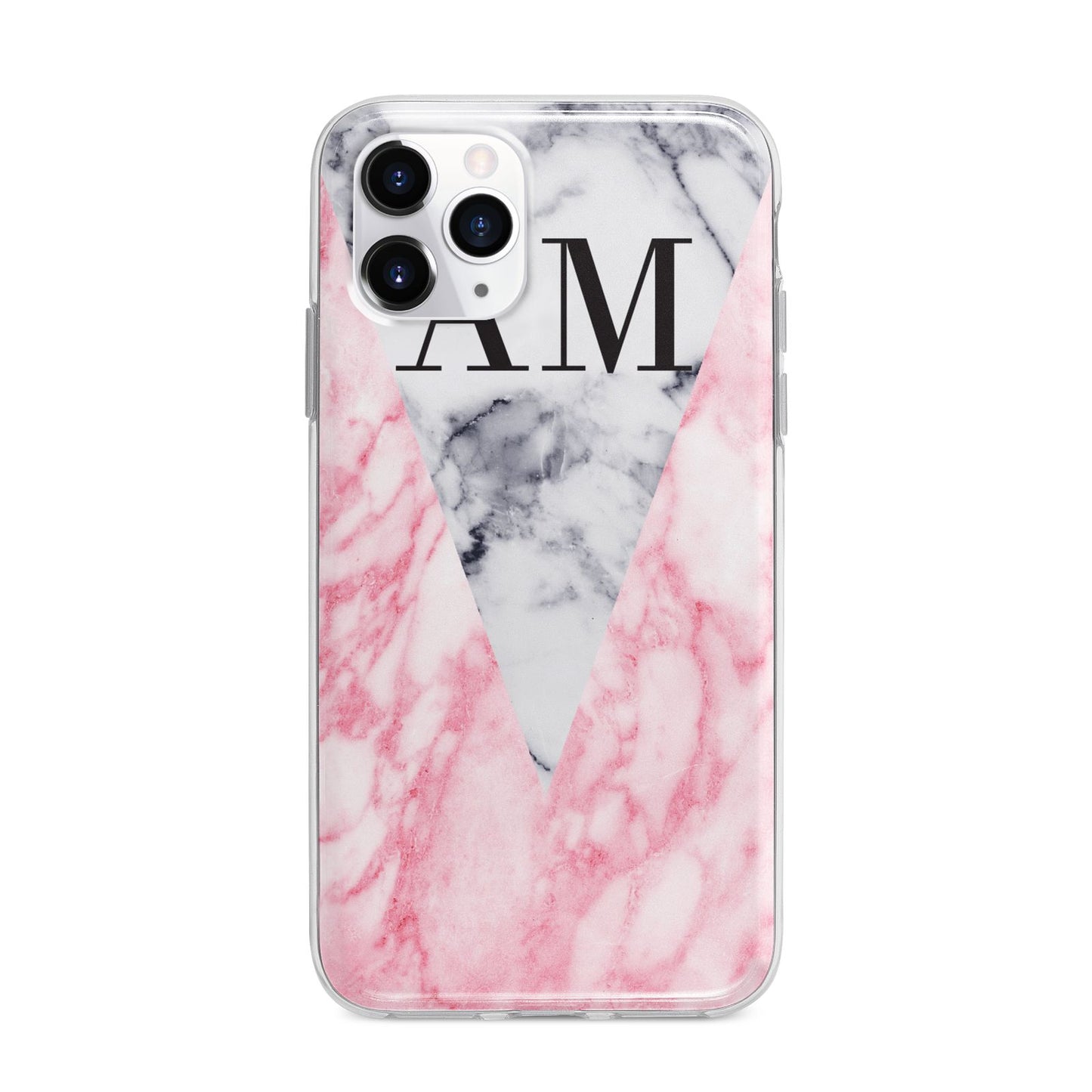 Personalised Grey Inset Marble Initials Apple iPhone 11 Pro Max in Silver with Bumper Case