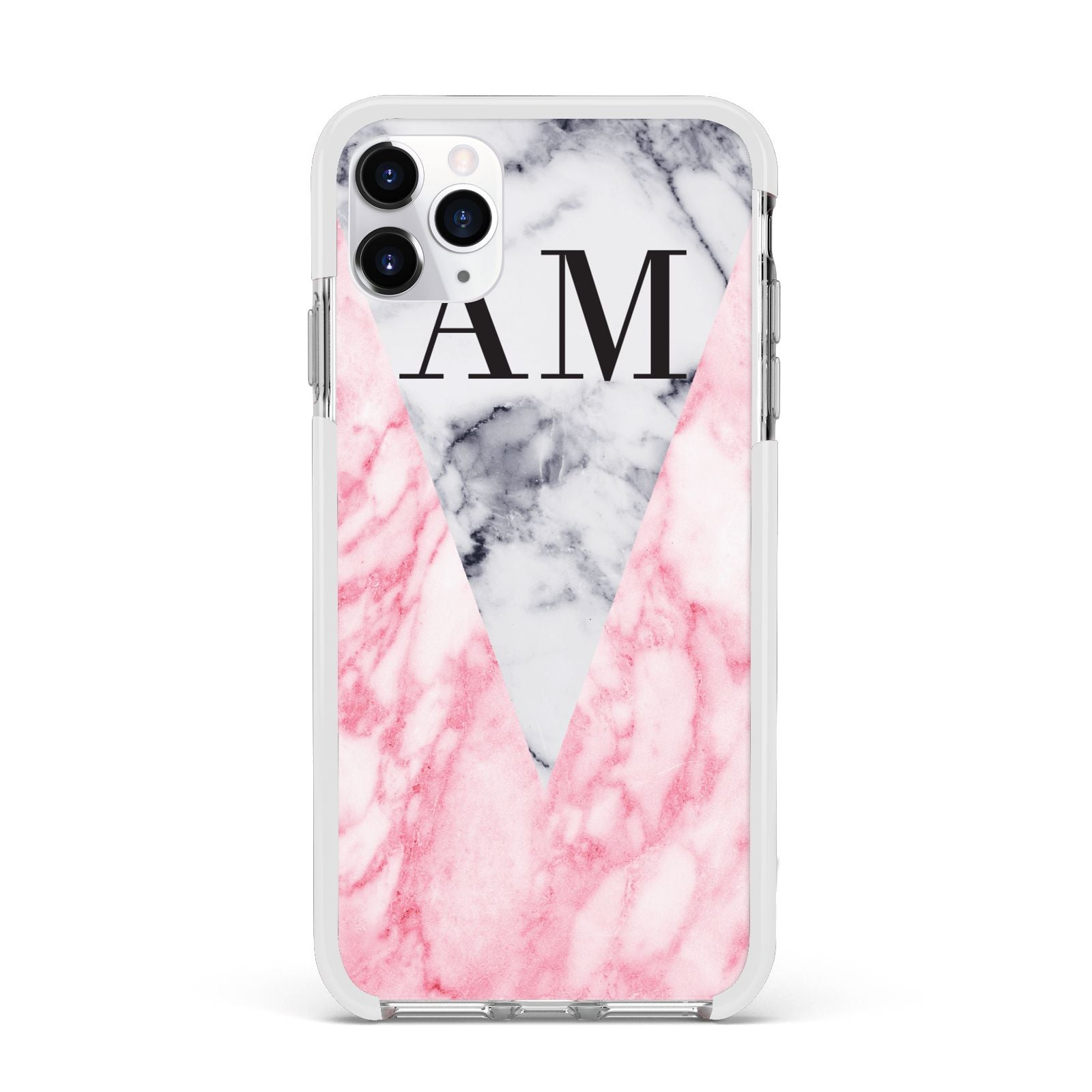 Personalised Grey Inset Marble Initials Apple iPhone 11 Pro Max in Silver with White Impact Case