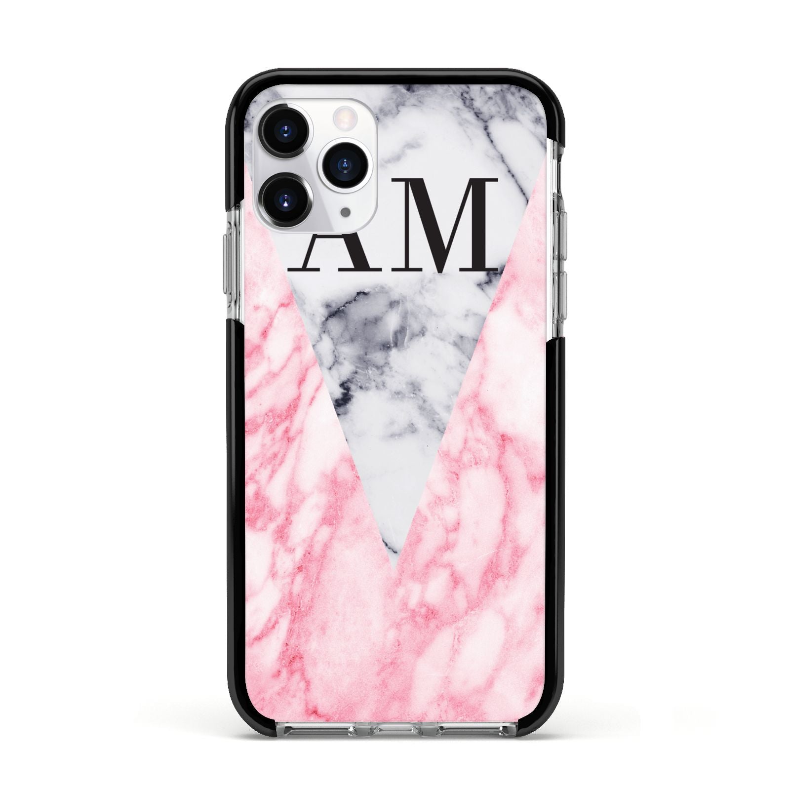 Personalised Grey Inset Marble Initials Apple iPhone 11 Pro in Silver with Black Impact Case