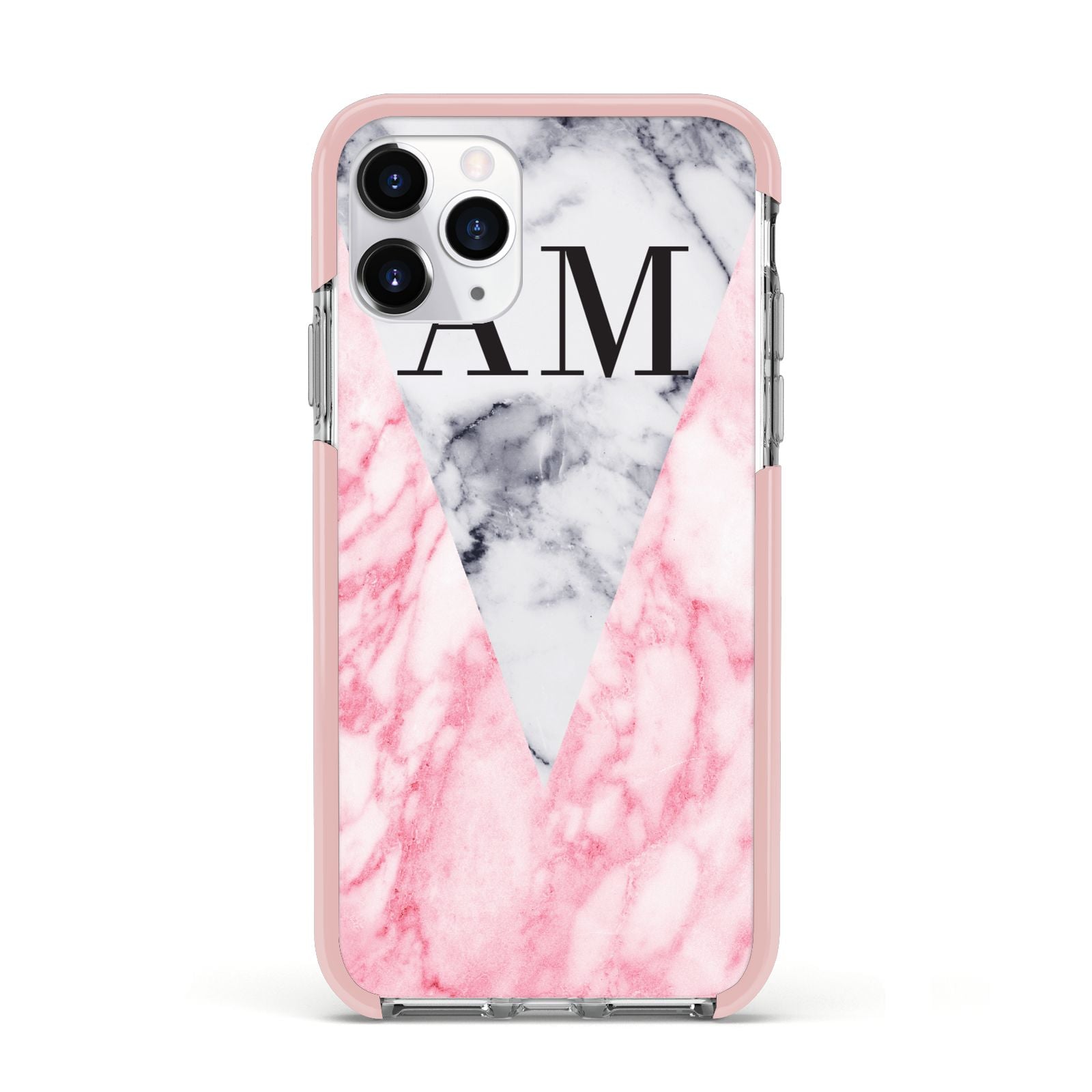 Personalised Grey Inset Marble Initials Apple iPhone 11 Pro in Silver with Pink Impact Case