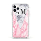 Personalised Grey Inset Marble Initials Apple iPhone 11 Pro in Silver with White Impact Case