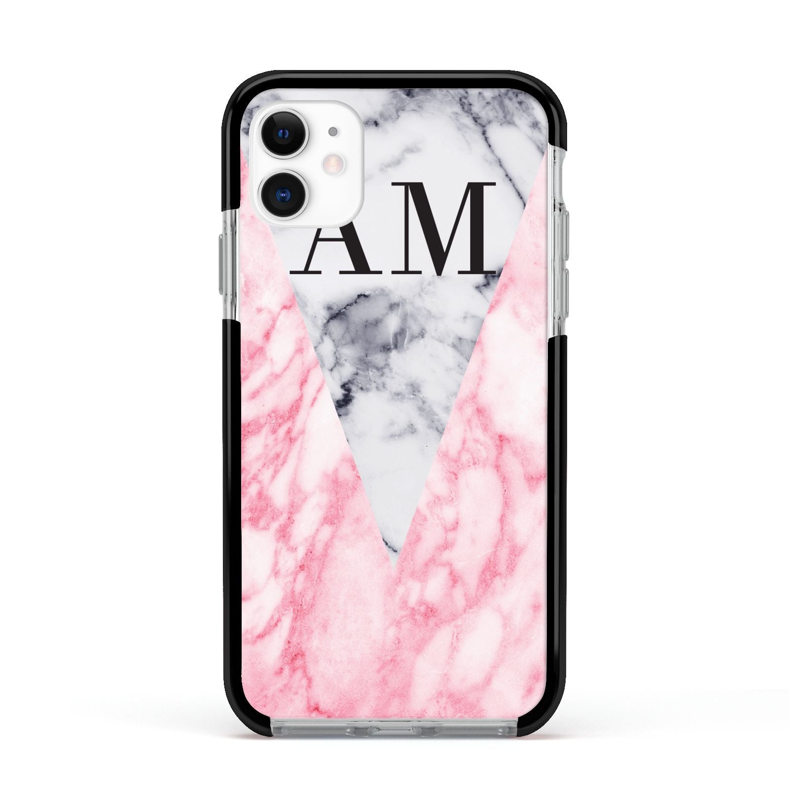 Personalised Grey Inset Marble Initials Apple iPhone 11 in White with Black Impact Case