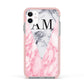 Personalised Grey Inset Marble Initials Apple iPhone 11 in White with Pink Impact Case
