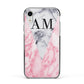 Personalised Grey Inset Marble Initials Apple iPhone XR Impact Case Black Edge on Silver Phone