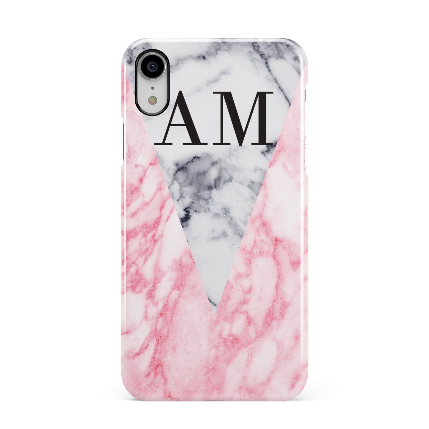 Personalised Grey Inset Marble Initials Apple iPhone XR White 3D Snap Case
