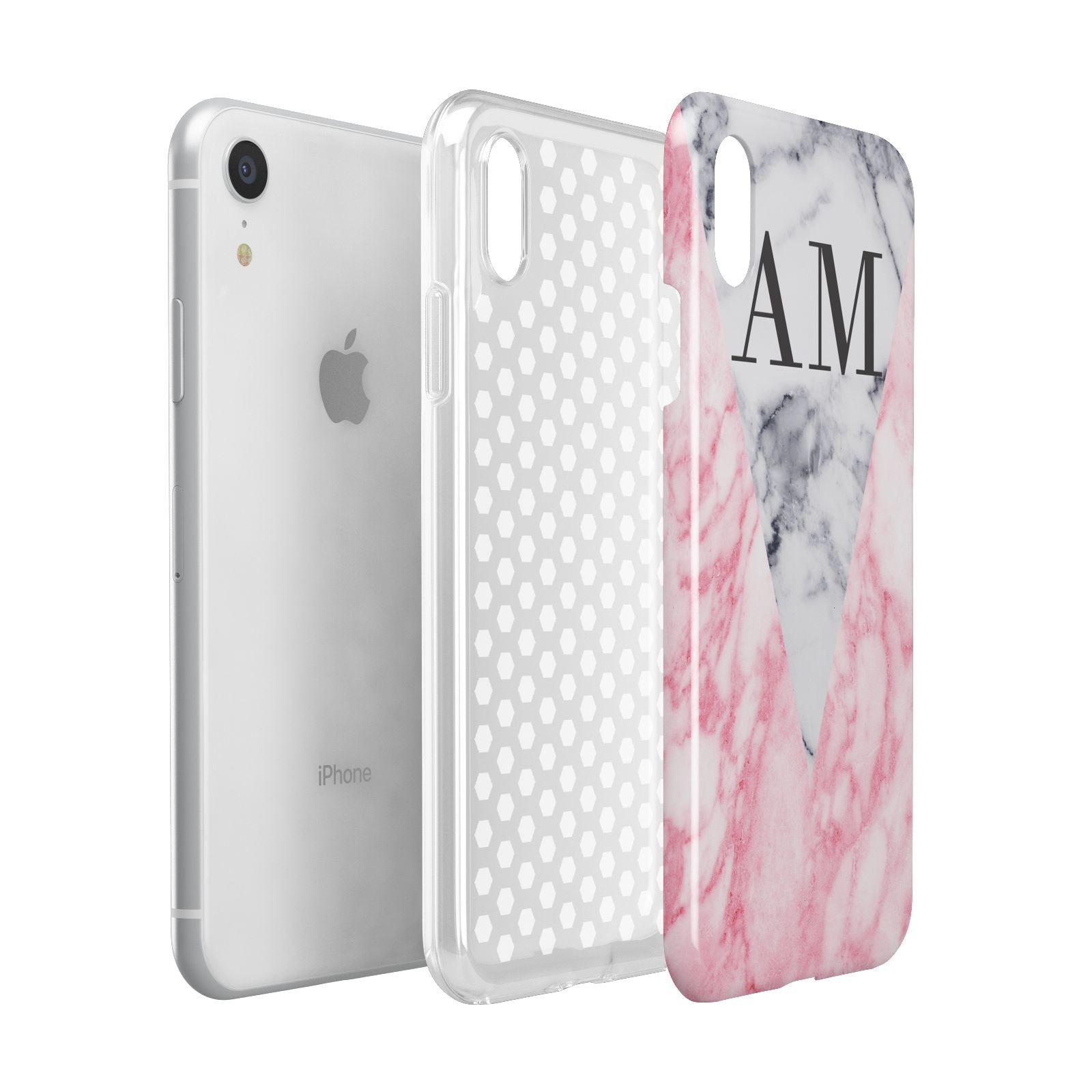 Personalised Grey Inset Marble Initials Apple iPhone XR White 3D Tough Case Expanded view