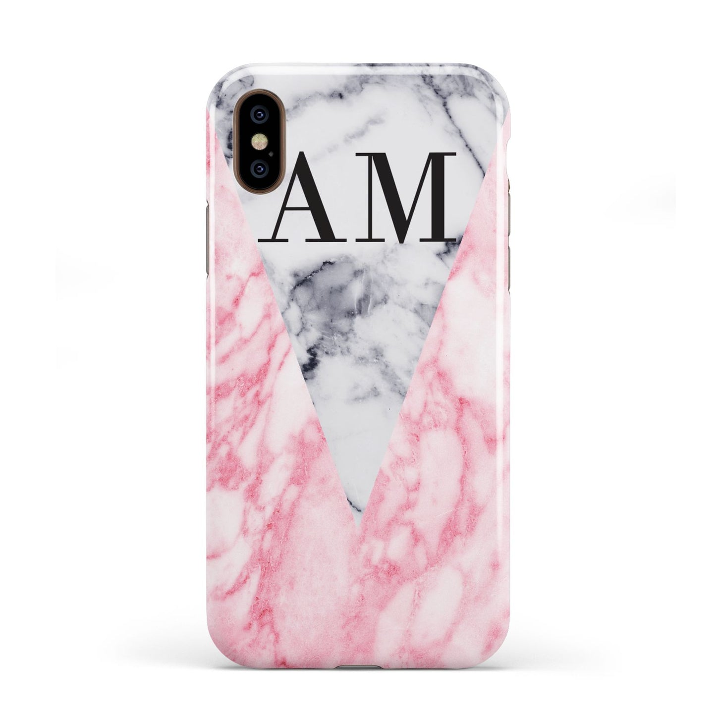 Personalised Grey Inset Marble Initials Apple iPhone XS 3D Tough