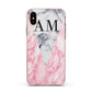 Personalised Grey Inset Marble Initials Apple iPhone Xs Impact Case Pink Edge on Gold Phone