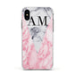 Personalised Grey Inset Marble Initials Apple iPhone Xs Impact Case White Edge on Black Phone