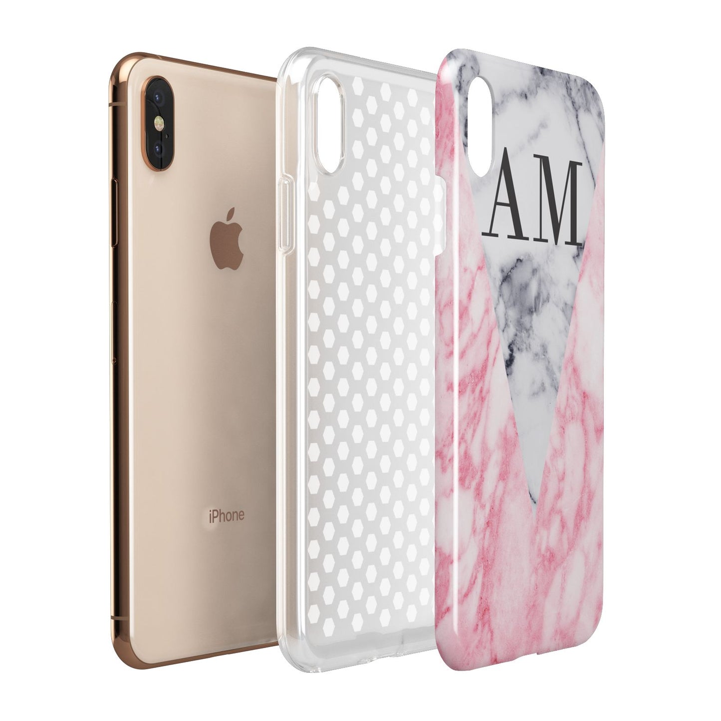 Personalised Grey Inset Marble Initials Apple iPhone Xs Max 3D Tough Case Expanded View