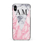 Personalised Grey Inset Marble Initials Apple iPhone Xs Max Impact Case Black Edge on Silver Phone