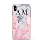 Personalised Grey Inset Marble Initials Apple iPhone Xs Max Impact Case Pink Edge on Silver Phone