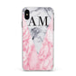 Personalised Grey Inset Marble Initials Apple iPhone Xs Max Impact Case White Edge on Black Phone