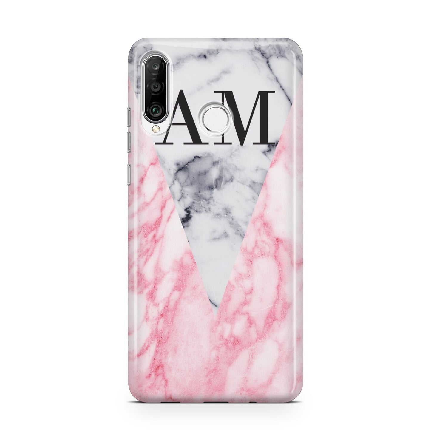 Personalised Grey Inset Marble Initials Huawei P30 Lite Phone Case