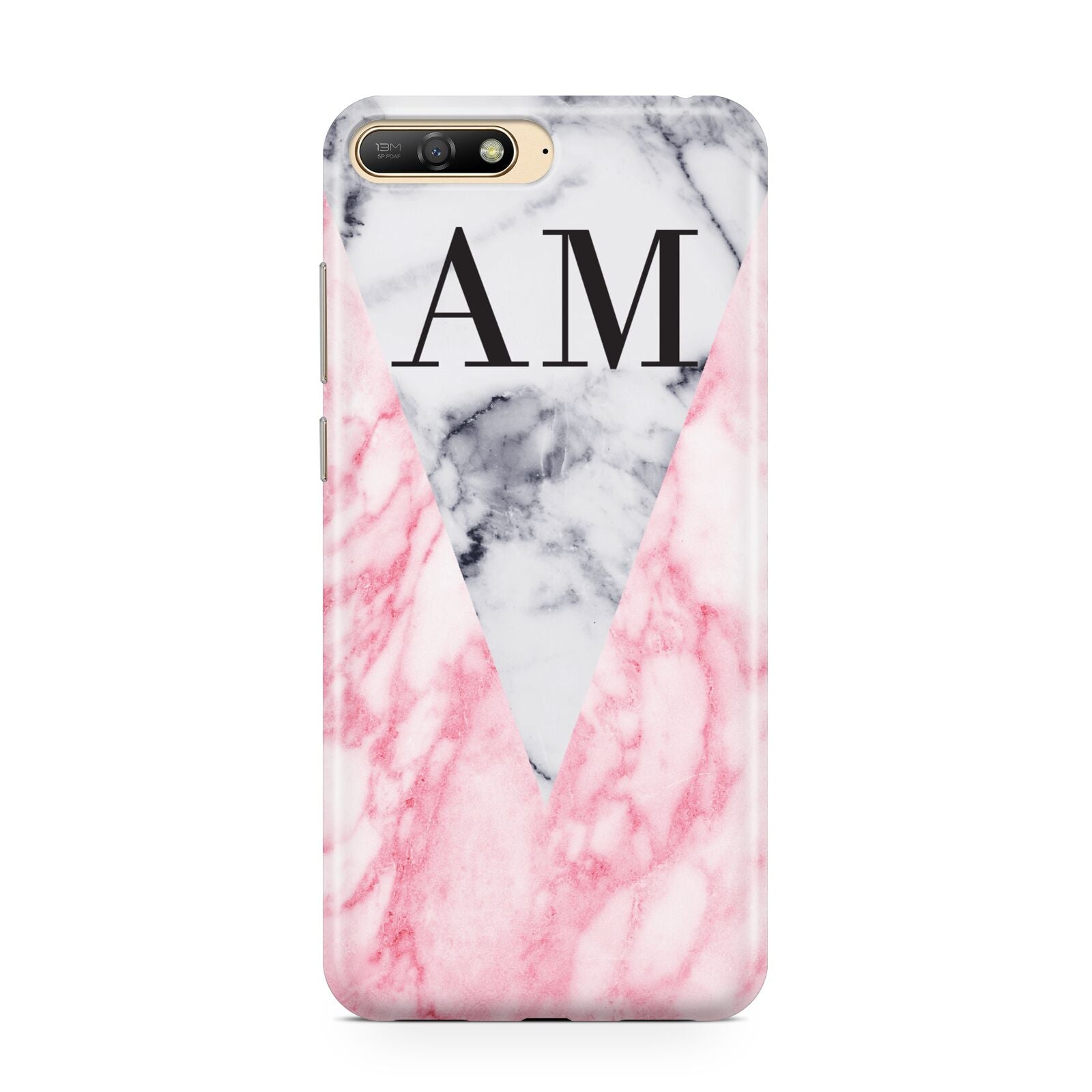 Personalised Grey Inset Marble Initials Huawei Y6 2018
