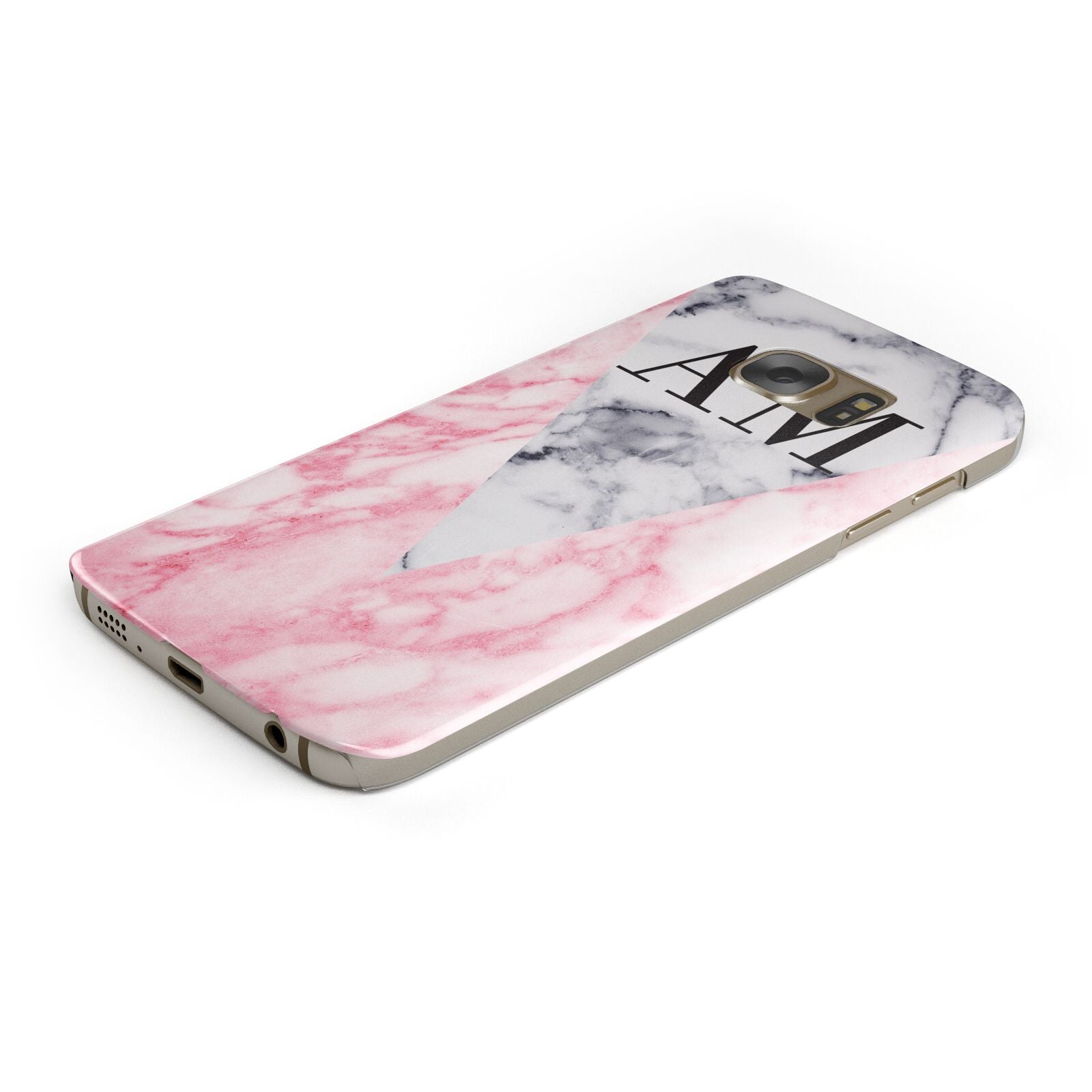 Personalised Grey Inset Marble Initials Protective Samsung Galaxy Case Angled Image