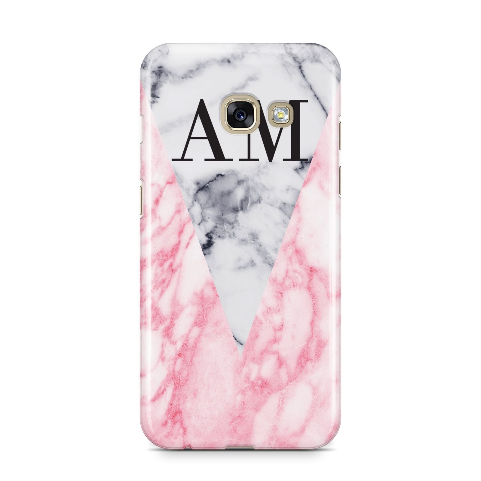 Personalised Grey Inset Marble Initials Samsung Galaxy A3 2017 Case on gold phone