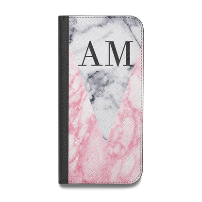 Personalised Grey Inset Marble Initials Vegan Leather Flip Samsung Case