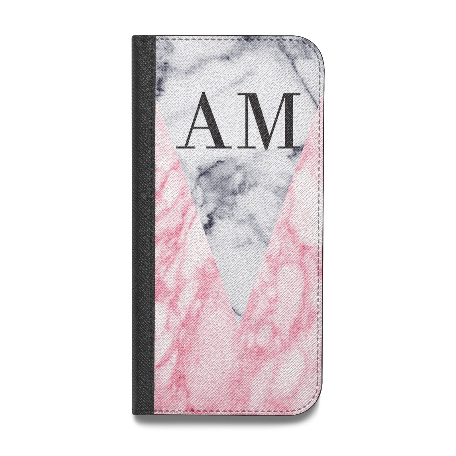 Personalised Grey Inset Marble Initials Vegan Leather Flip iPhone Case