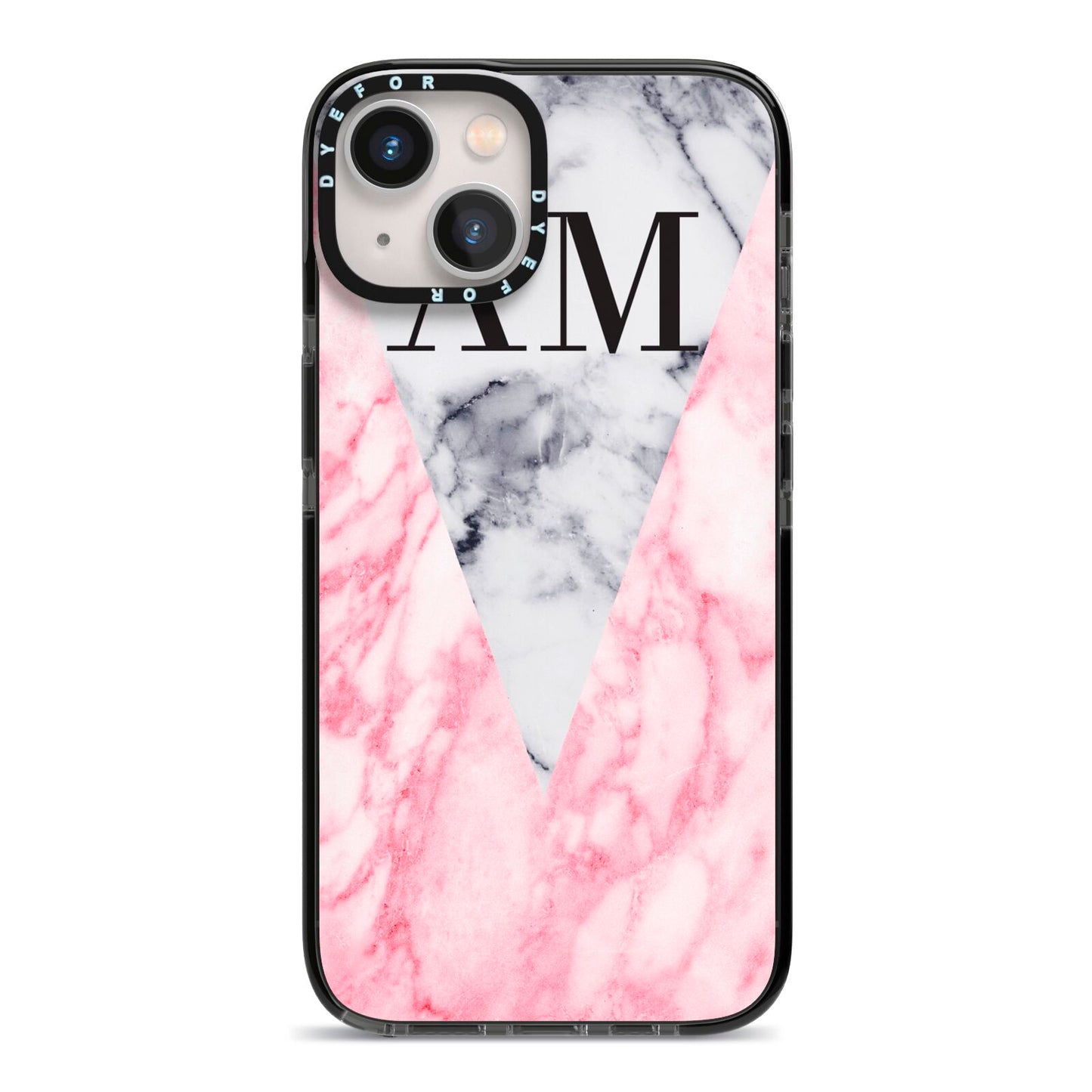 Personalised Grey Inset Marble Initials iPhone 13 Black Impact Case on Silver phone