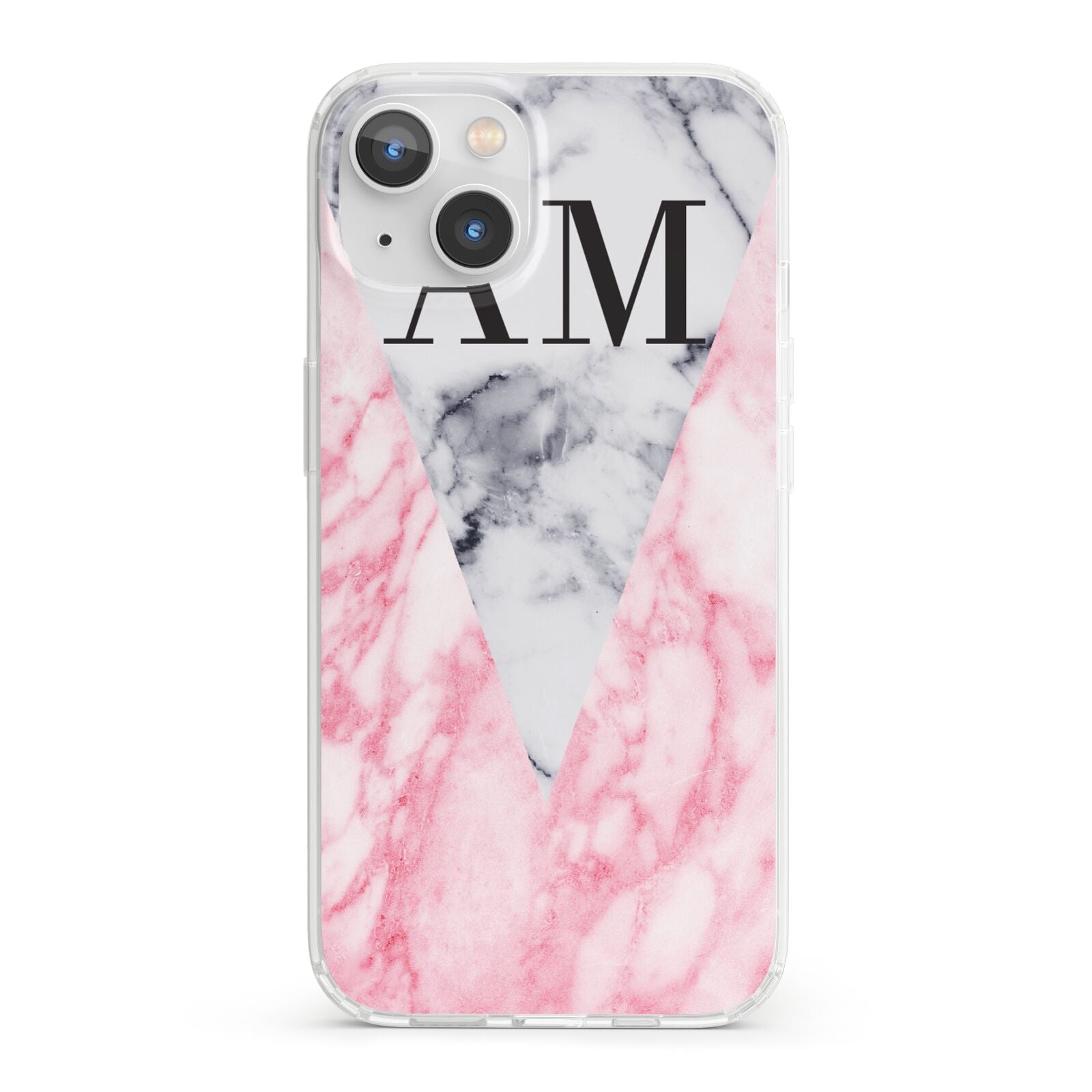 Personalised Grey Inset Marble Initials iPhone 13 Clear Bumper Case