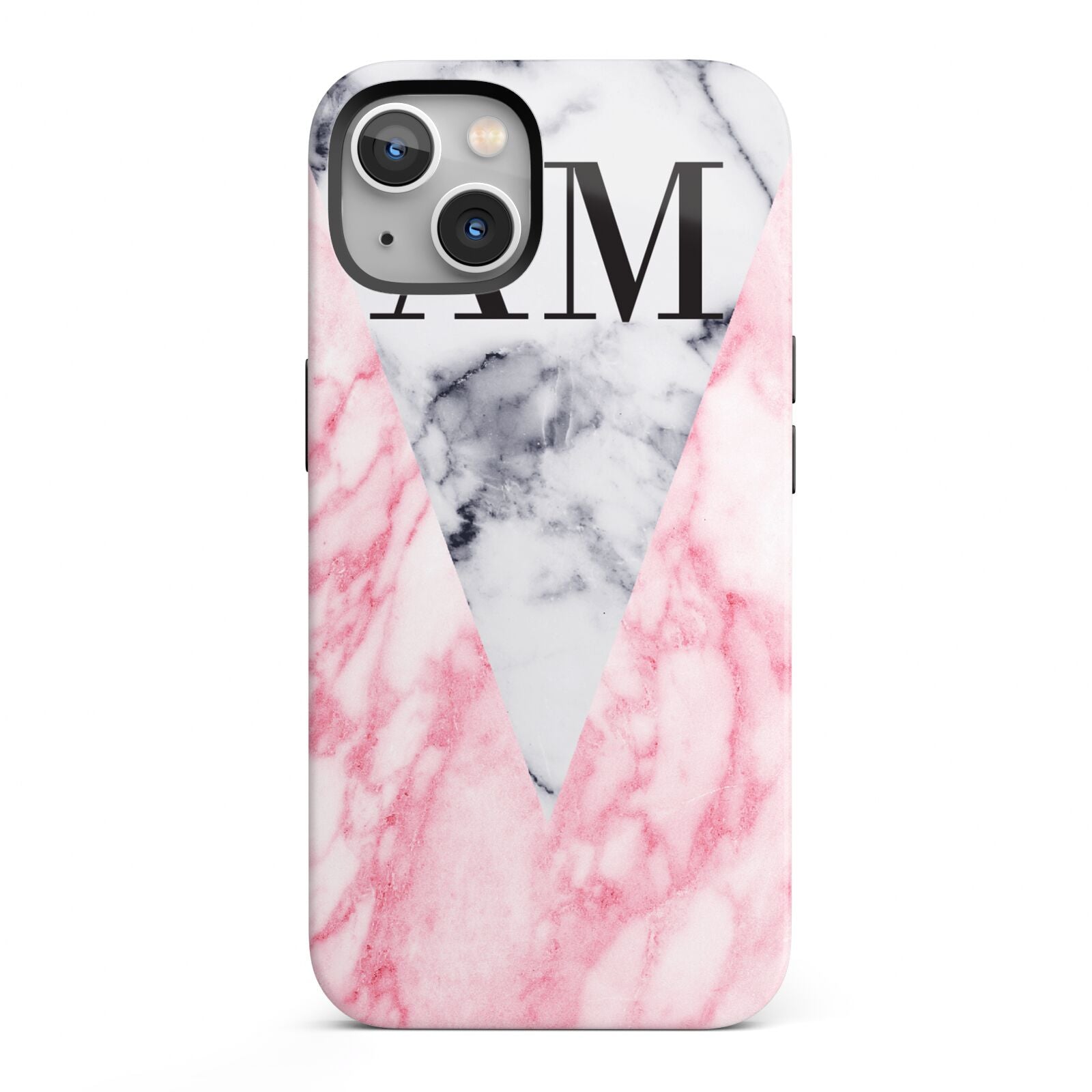 Personalised Grey Inset Marble Initials iPhone 13 Full Wrap 3D Tough Case