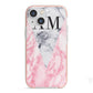 Personalised Grey Inset Marble Initials iPhone 13 Mini TPU Impact Case with Pink Edges