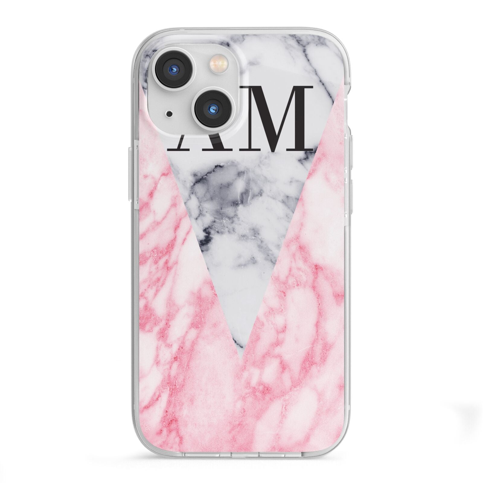 Personalised Grey Inset Marble Initials iPhone 13 Mini TPU Impact Case with White Edges