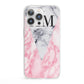 Personalised Grey Inset Marble Initials iPhone 13 Pro Clear Bumper Case