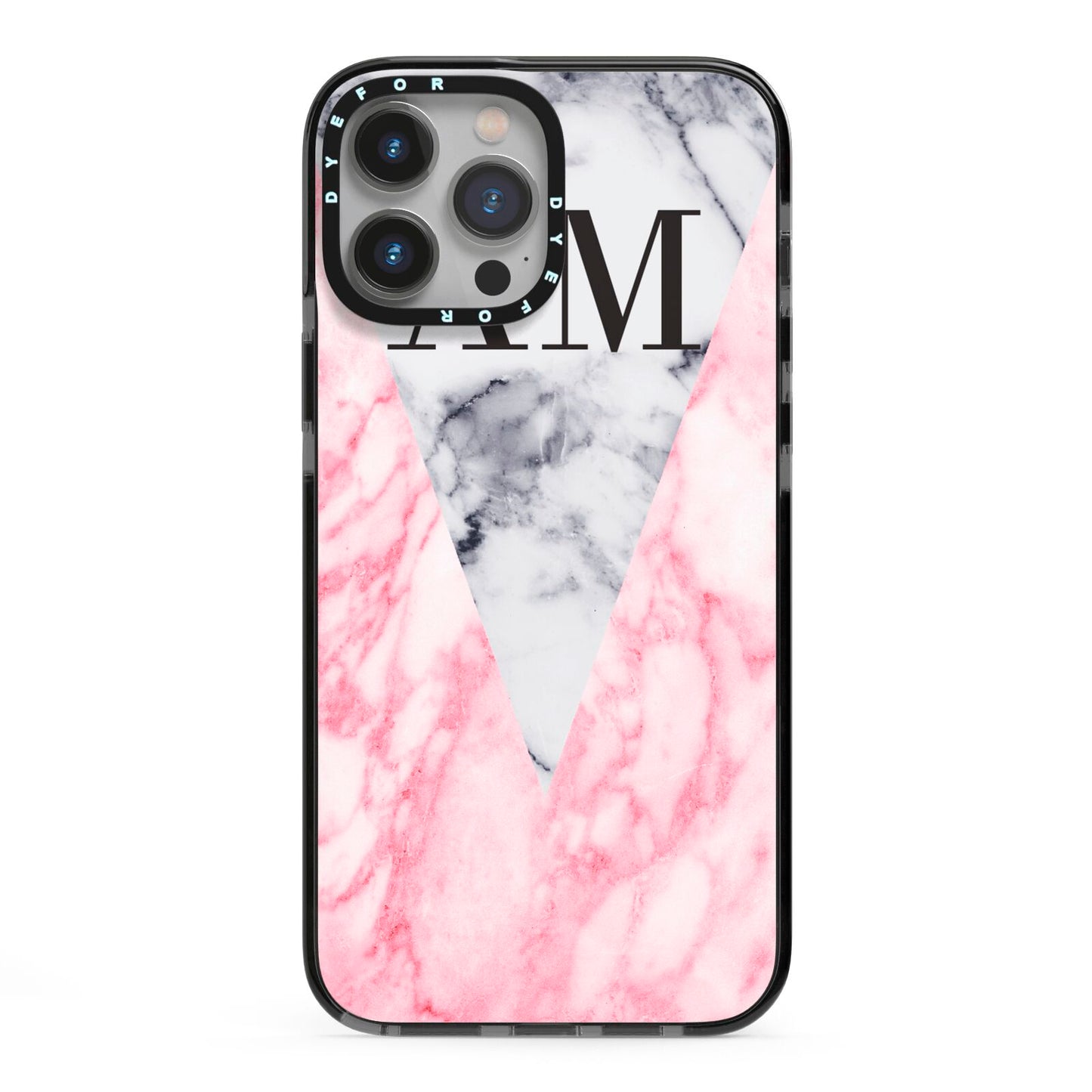Personalised Grey Inset Marble Initials iPhone 13 Pro Max Black Impact Case on Silver phone
